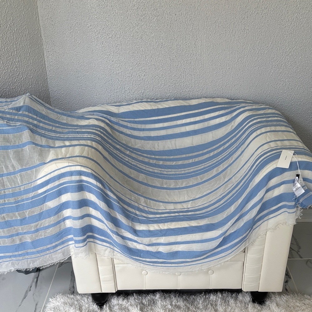 Vince Huge Blue and White Striped Scarf, made of Cashmere, Merino wool & Modal